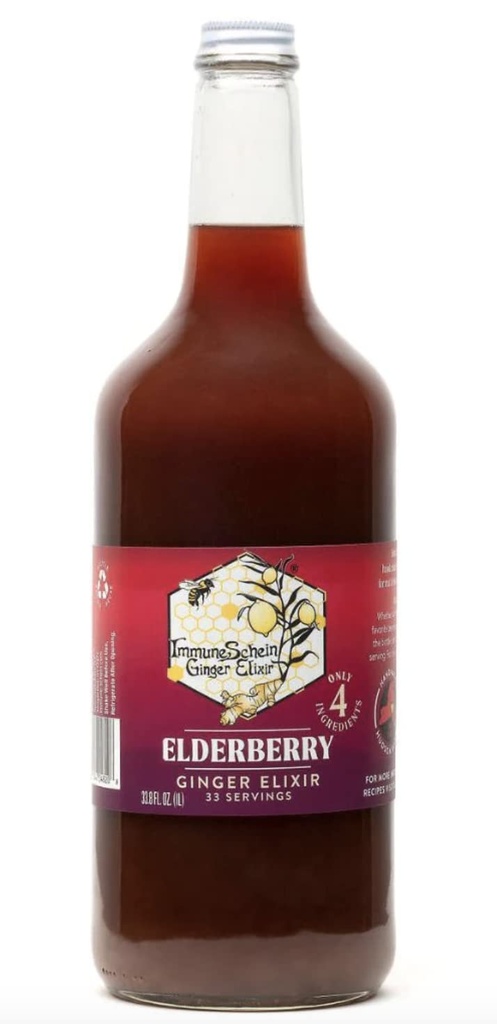 ImmuneSchein Elderberry Ginger Elixir Shots - Sólo 4 Ingredientes de Alimentos Reales, Sin Agua, Vinagre o Preservativos: Artesanía de raíces de jengibre orgánicos " Elderberries (33.8 fl oz, 1 Pack)