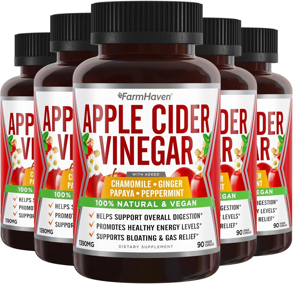 Cápsulas de vinagre de manzana con jengibre, Papaya &amp; Chamomile  vírgenes 1390mg Silenciosos Digestión, Inmunidad viv Como con Madre Silencio No-OMG &amp; 100% Natural tención 450 Capsules