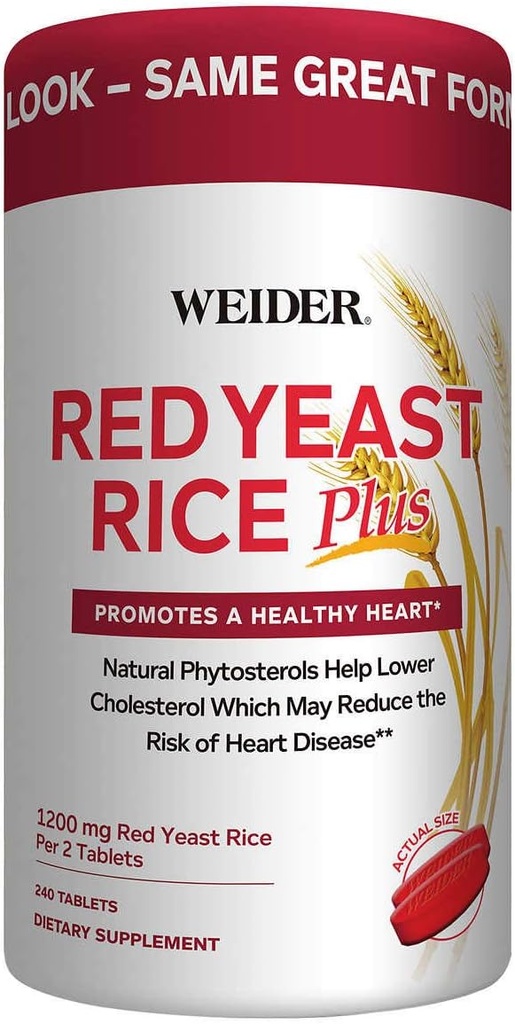 Weider Red Yeast Rice Plus 2-Pack with Phytosterols 1200 mg por 2 Tablets (240 Tablets X 2)