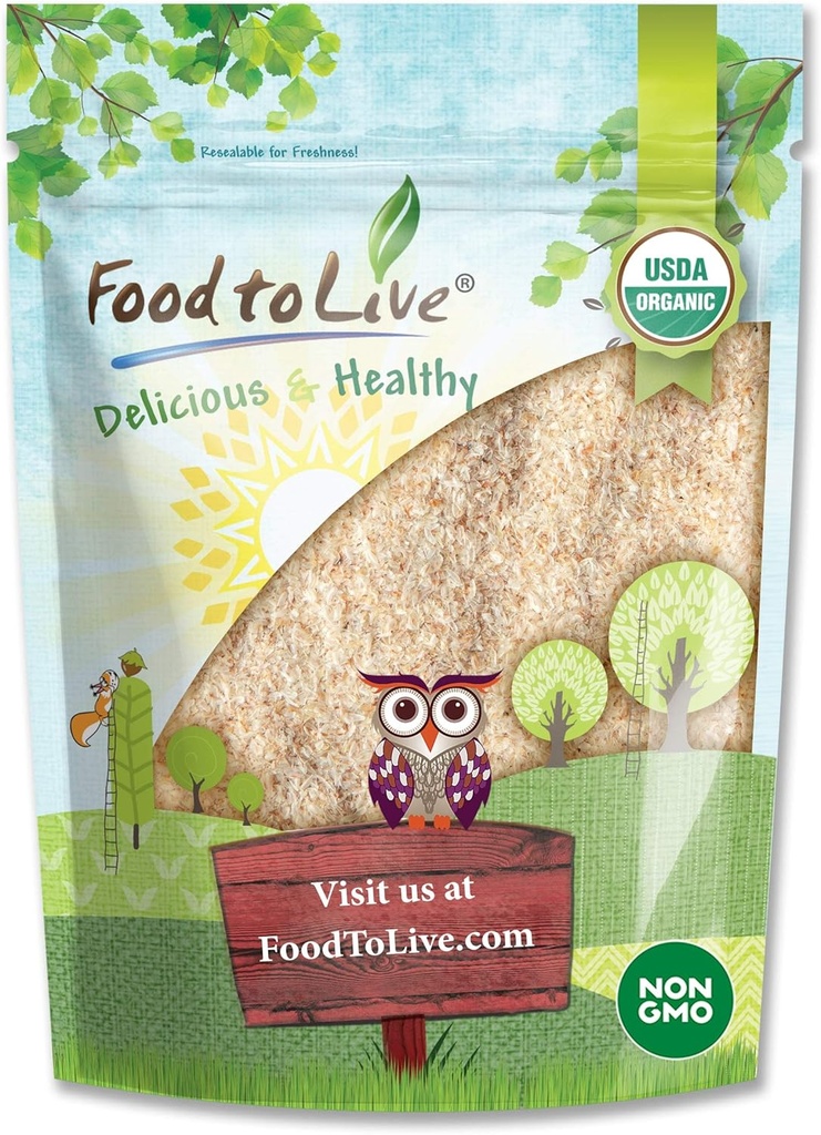 Comida para vivir - Orgánica de cáscaras enteras de Psillium, 1 libra - No GMO Flakes, Vegan, Desweetened, Unflavored, Rich in Dietary Fiber, Natural Food Thickener, Great for Baking