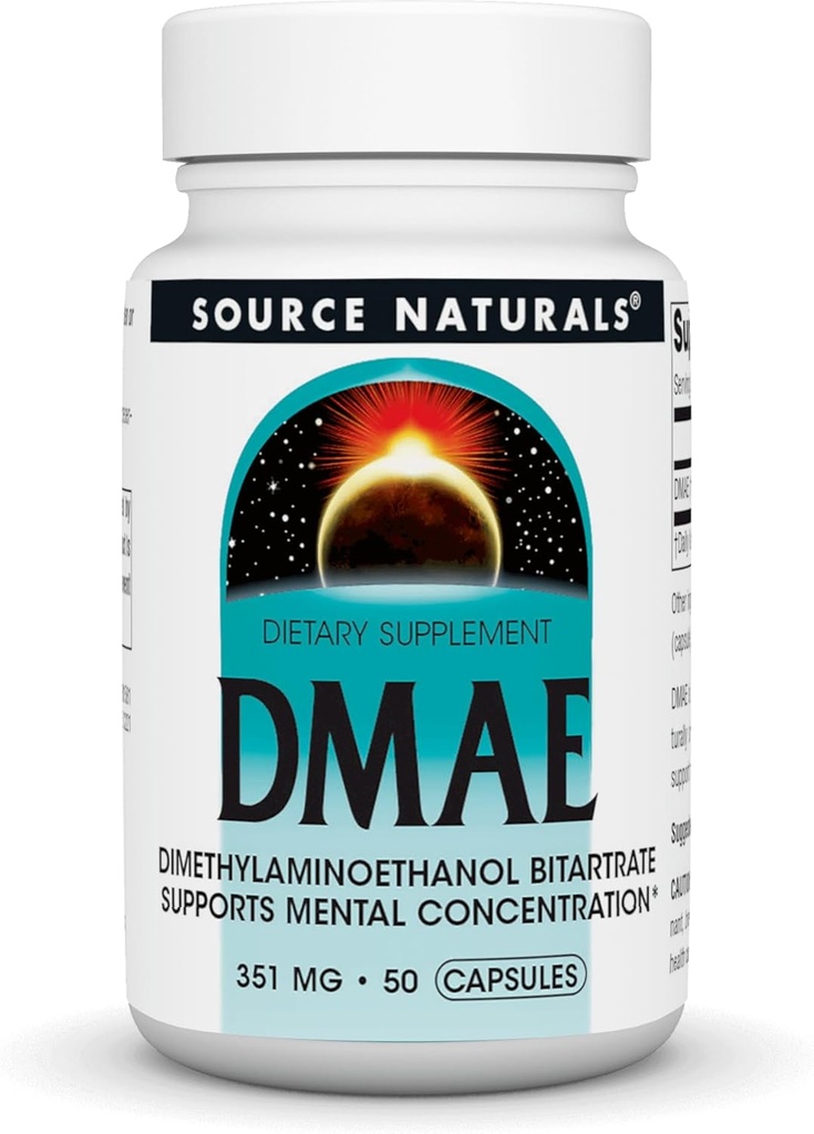 Fuente Naturals DMAE, Dimethylaminoethanol Bitartrate - Apoyo a la concentración mental - 50 cápsulas