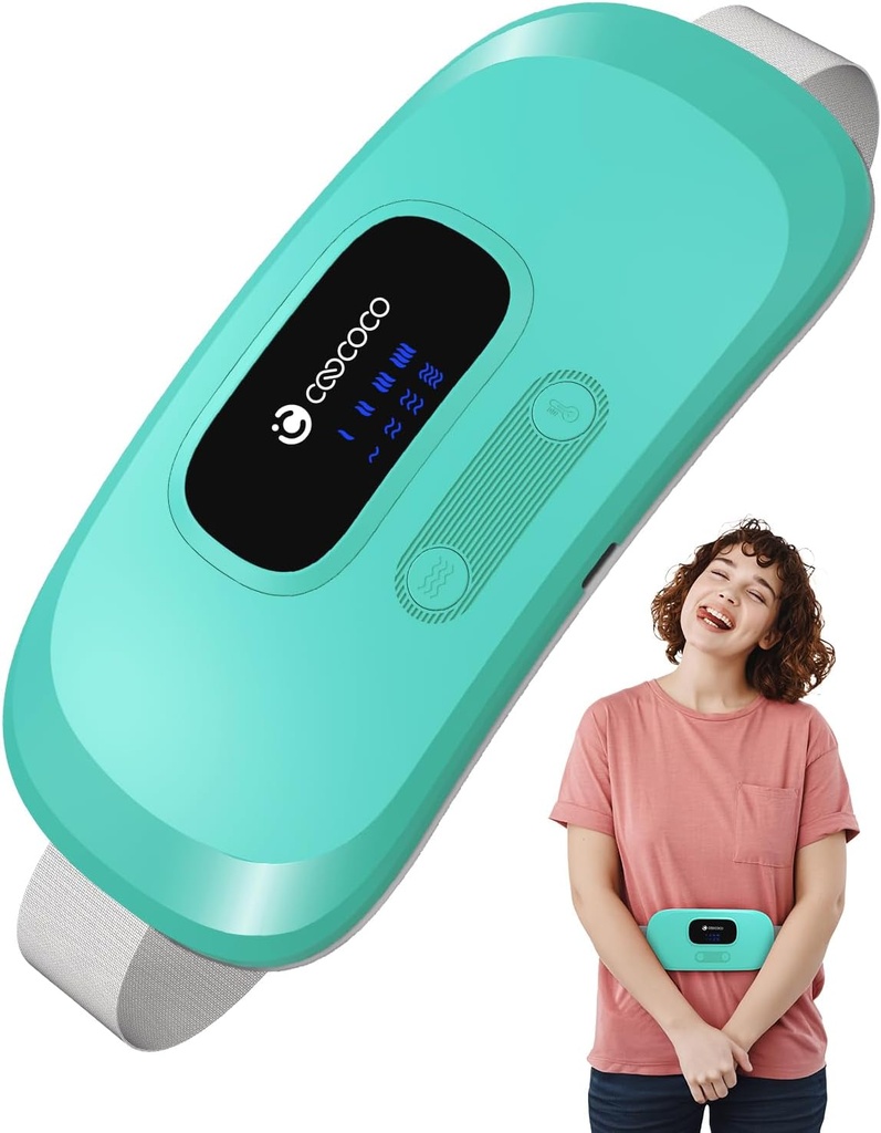 Paleta de calefacción portátil CooCoCoCo para calambres de período, cintura de cintura inalámbrico para amortiguación de calambres menstruales, Pad de calor rápido 3S con 4 niveles de calor y 4 modos de vibración, regalos para chica, verde