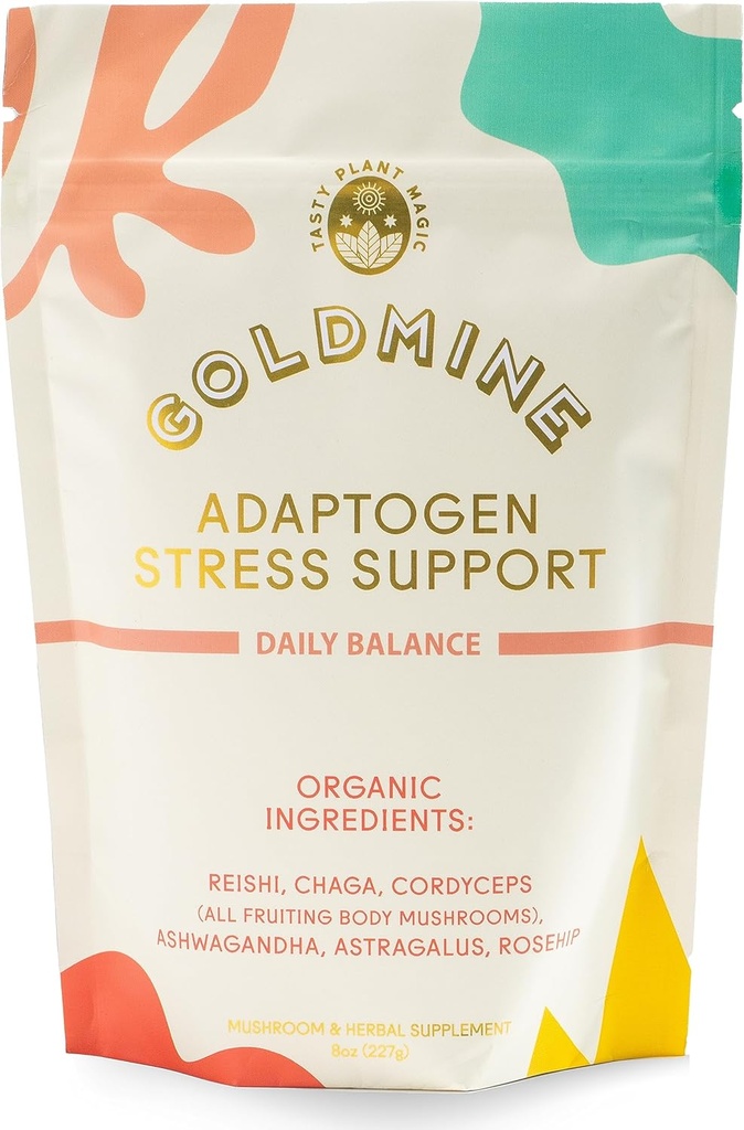 Goldmine Adaptogens Superfoods ← Reishi Organic Mushroom Powder ← Adaptogen Stress Support " Daily Balance Blend (227 Grams, Pouch)