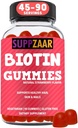 Gummies Vegan de Biotina - Vitaminas para el Crecimiento del Pelo para Mujeres y Hombres - Esquí de pelo y uñas Vitaminas - Fresa Sabor Gummy Vitaminas - No GMO, Gelatina & Sin gluten, 90 Gummies - SUPPZAAR