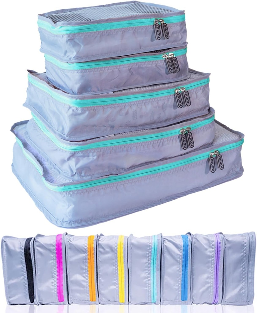 MUMI Packing Cubes – 5-Piece Compression Packing Cubes for Travel, Luggage Organizers for Suitcases, Carry-On Bags, Backpacks y Duffel Bags – Space-Saving Travel Essentials - Aqua