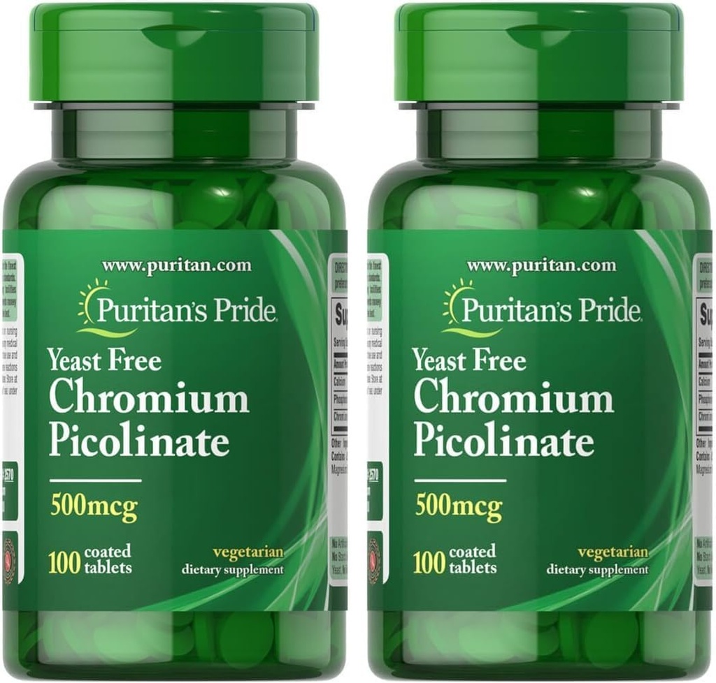Puritan Pride Chromium Picolinate 500 Mcg Yeast Free, 100 Conde (Pack of 2)
