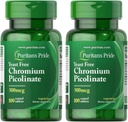 Puritan's Pride Chromium Picolinate 500 Mcg Yeast Free, 100 Count (Pack of 2)