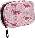 Fustylead Pink Horse Silhouette and Botanical Decor Elements Pill Organizer for Purse, Weekly Portable Pill Box with Zipper to Storage Vitamins Fish Oils Medications Suplementos