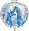 Caja redonda 3 Compartimiento Blue Horse Love Pill Box Mini Medicine Pill Organizer Portable Travel Pillbox for Pocket Purse Metal Pill Container for Vitamins Fish Oil Supplements