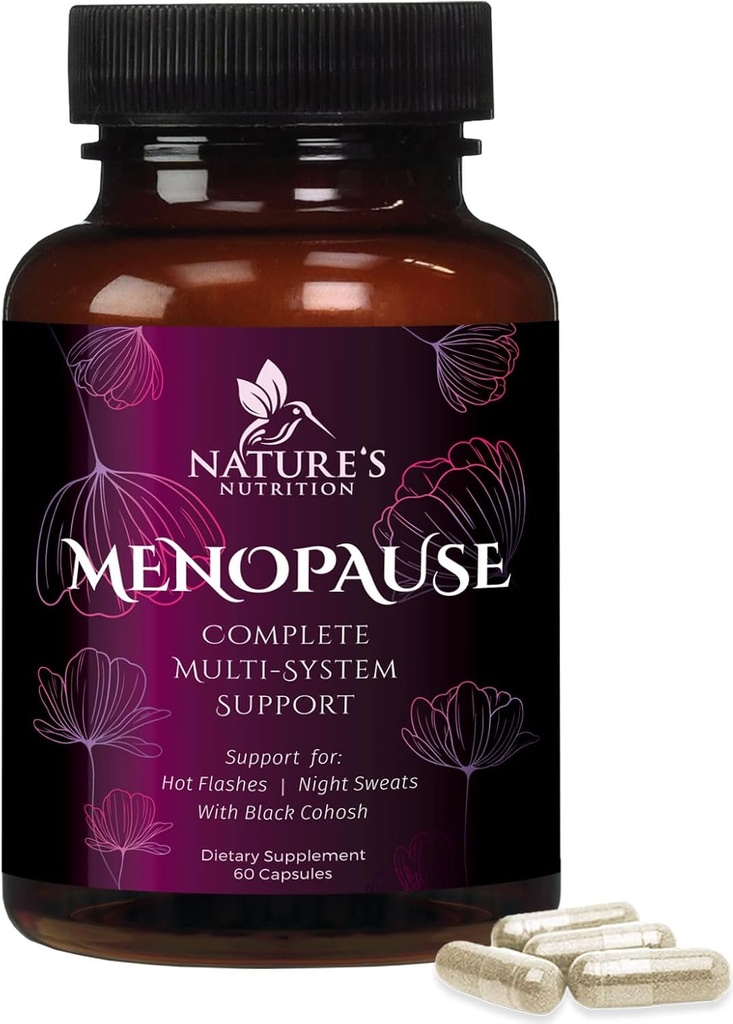 Suplementos de menopausia para Mujeres con Cohosh Negro - Flash caliente y apoyo hormonal para las mujeres, vitaminas Alivio de la menopausia natural Apoyo Sudoración de la noche leve &amp; Balance, No GMO &amp; Gluten Gratis - 60 cápsulas
