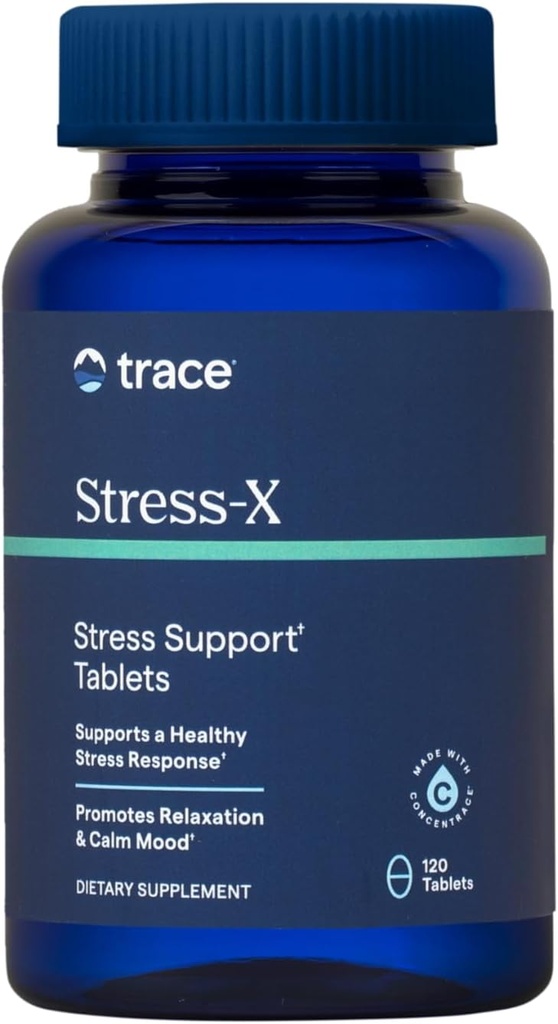 Trace Minerals Stress-X - Suplemento dietético con fibra dietética " Trace Minerals - Suplemento de magnesio para el apoyo a la salud del sueño - Fórmula con vitaminas A, B12, D &amp; Más - 120 Tablas (30 Serviciones)