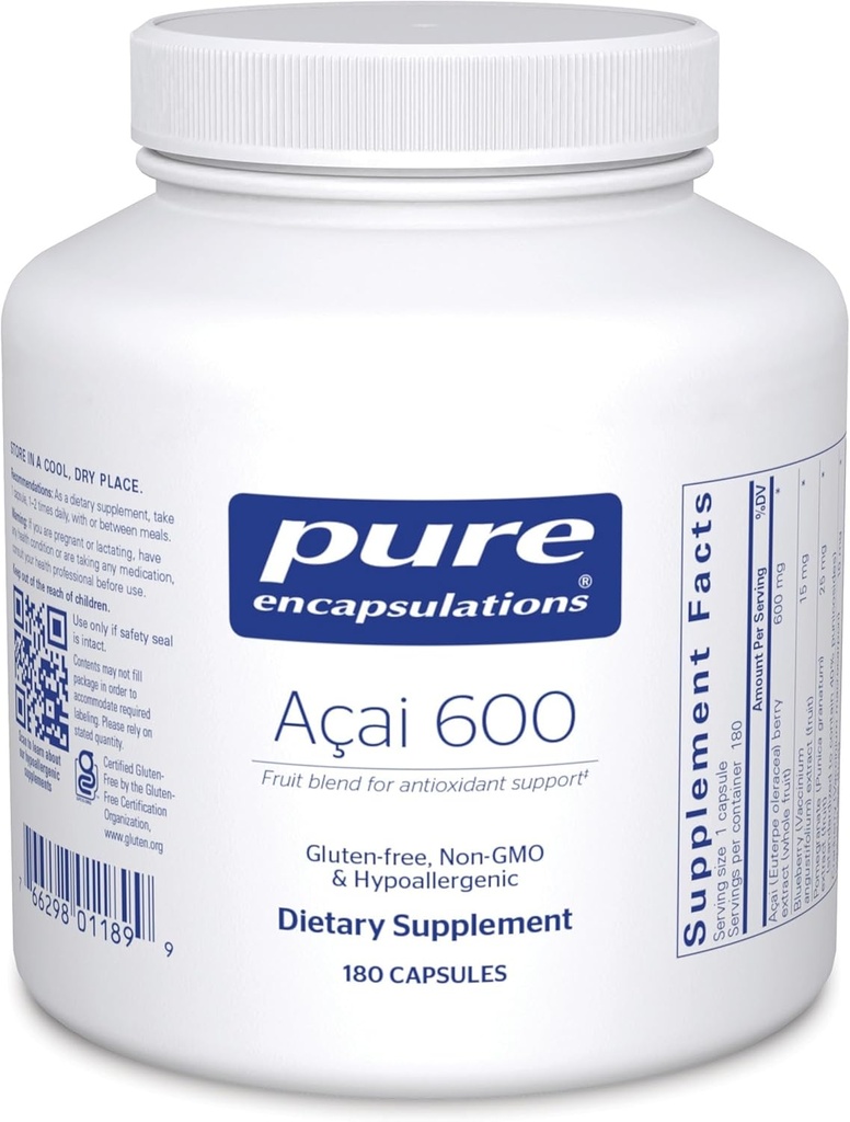 Pure Encapsulations Acai 600 ← Berry Supplement for Fiber, Immune Support, Antioxidants, and Flavonoids* TEN 180 Capsules