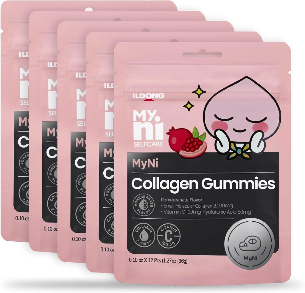 myni Collagen Gummies (12 Conde) - Marine Collagen Supplement 2,000mg, Low-Molecular Weight Fish Collagen for Skin, Hair & Nails by Ildong. Vitamina C, Hyaluronic Acid.