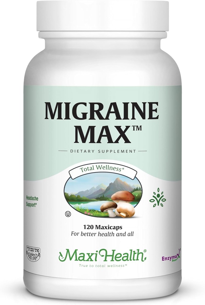 Maxi Health Migraine Max sometida Powerful Migraine Relief TEN 100% Natural TEN 120 Easy-To-Swallow Capsules Kosher-Certified