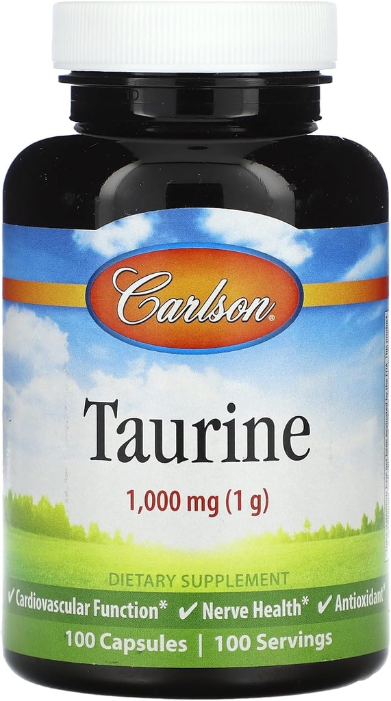 Carlson - Taurine, Free-Form Amino Acid, Support, Nerve Health & Muscle Function, 100 cápsulas