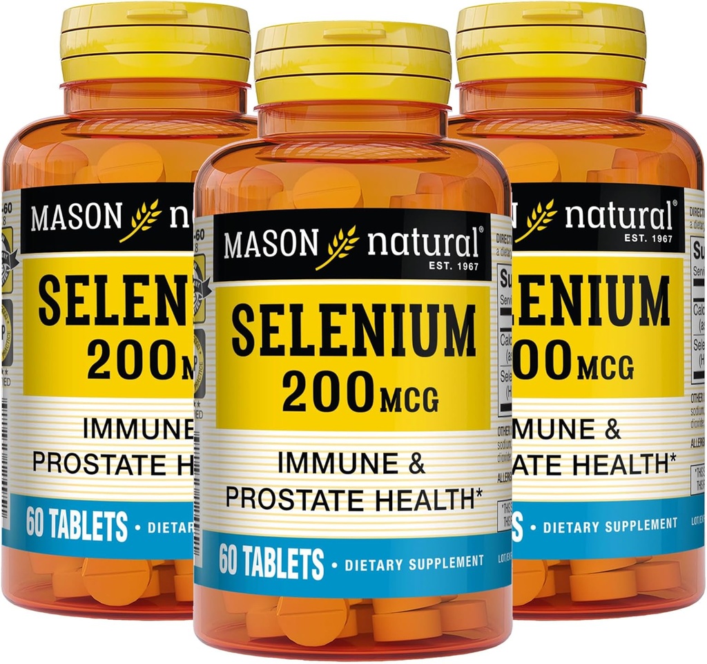 MASON NATURAL Selenium 200 mcg - Antioxidant Supplement for Immune Support & Prostate Health, Essential Trace Mineral, 60 Tablets (Pack of 3)