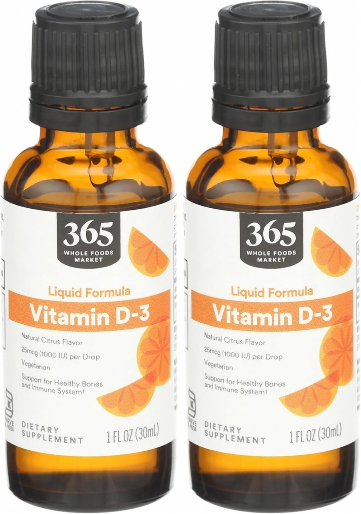 365 por Whole Foods Market, Vitamina D3 Citrus, 1 Fl Oz (Pack of 2)