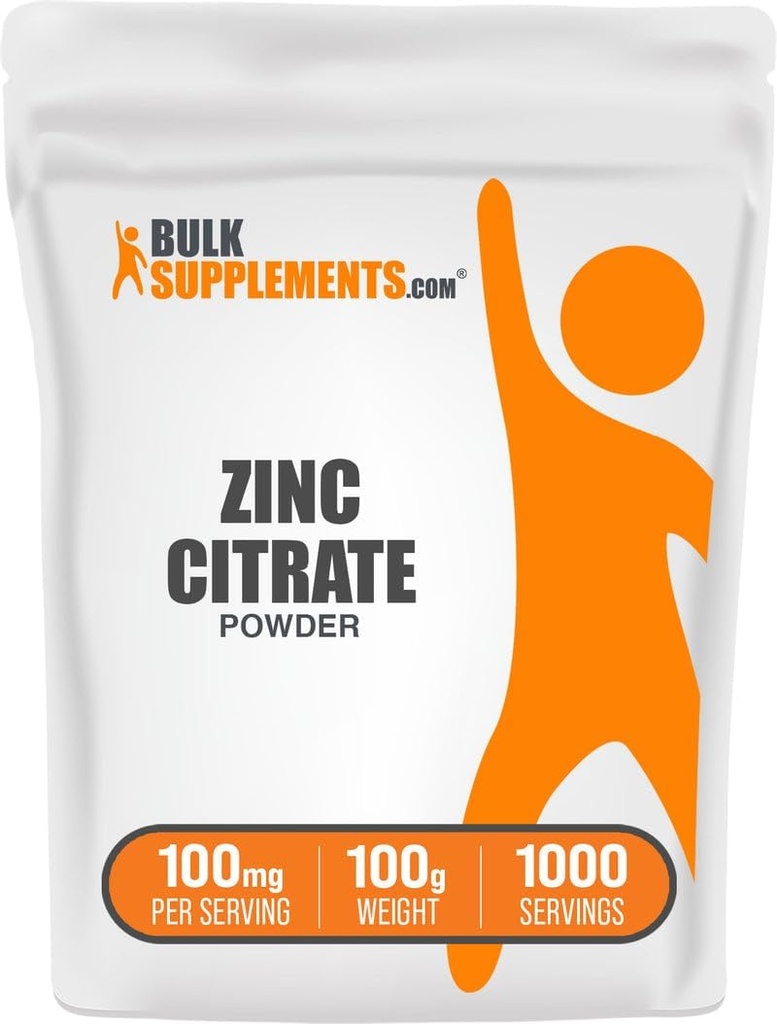 BulkSupplements.com Zinc Citrate Powder - Zinc Supplements, Mineral Supplement, for Immune Support - Gluten Free, 100mg per Serving, 100g (3.5 oz) (Pack of 1)