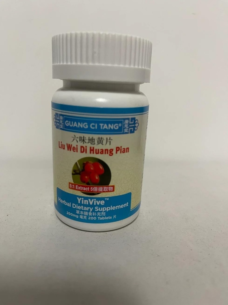 Liu Wei Di Huang Pian (Wan) (YinVive) 200 mg 200 Tabletas, se considera un potente tónico renal, soportando la función renal
