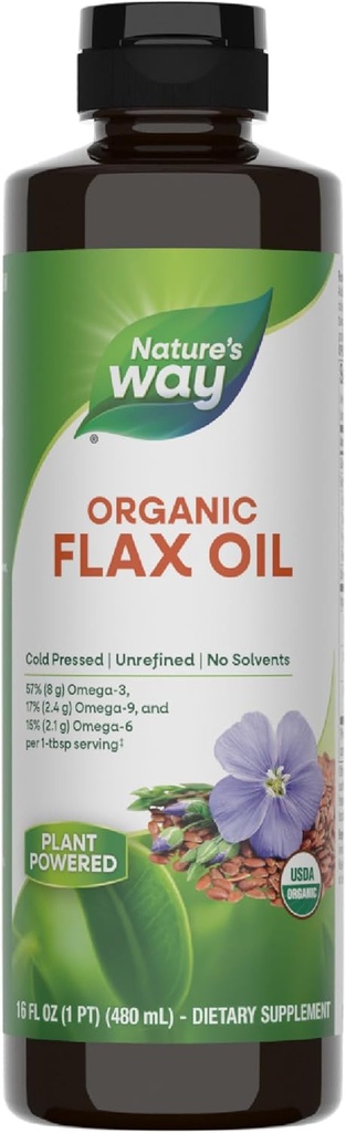 Camino de la Naturaleza Óleo de Flax Orgánico, USDA Certified Orgánico, Omega-3, 6, 9, Fl Oz Presionado, 16 Fl Oz (Packaging May Vary)