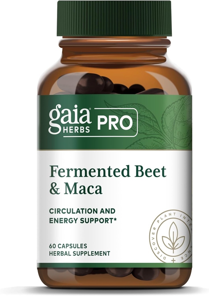 GAIA HERBS PRO Fermented Beet & Maca - Healthy Energy & Circulation Support Supplement* - Kidney Health Supplement with Beet & Carrot Root - Vegan, Gluten-Free, Soy-Free - 60 Capsules (30 Servings)