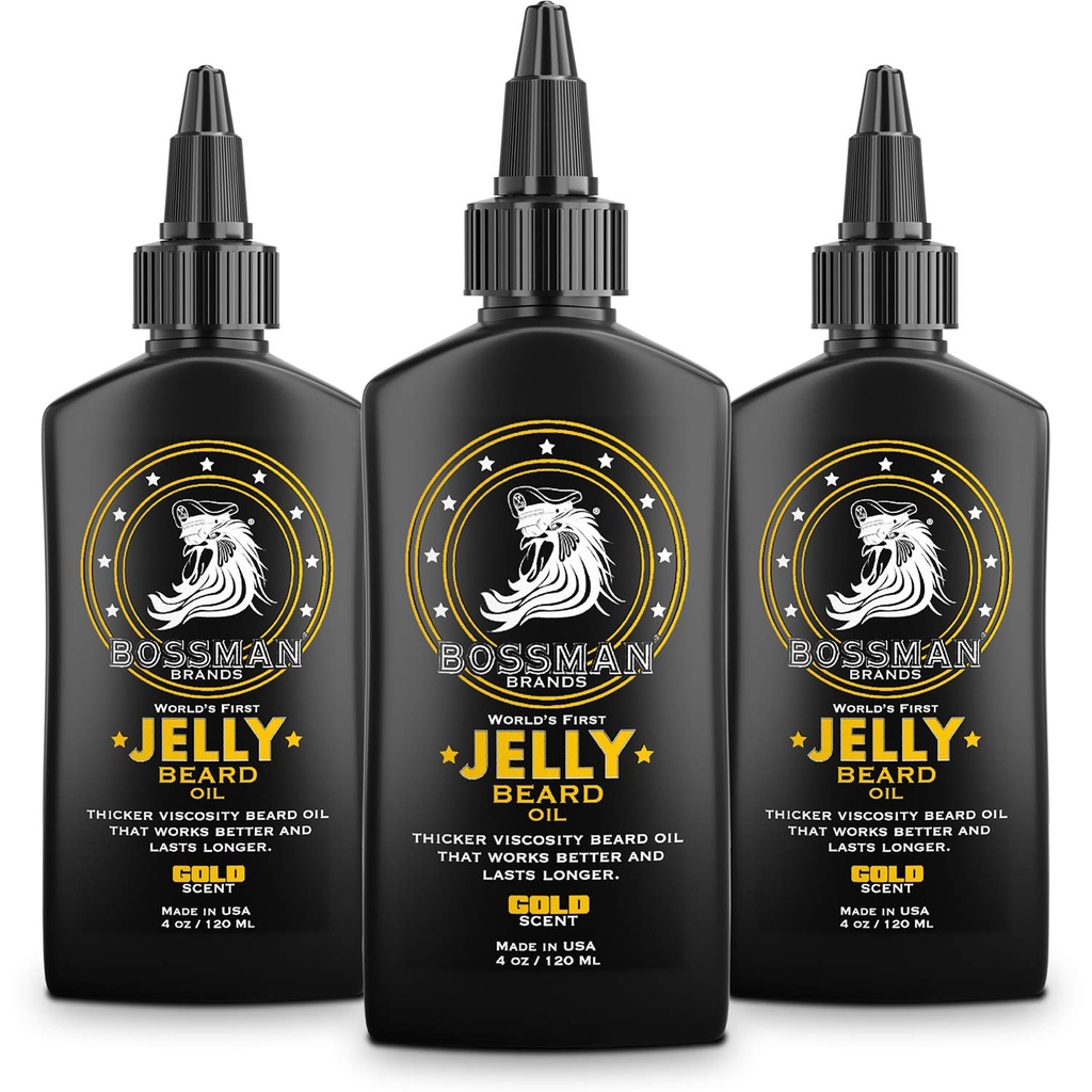 Bossman Jelly Beard Oil for Men - 3 Pack (12 oz in Total, Gold Scent) – Softens, Moisturizes & Conditions with Natural Ingredients