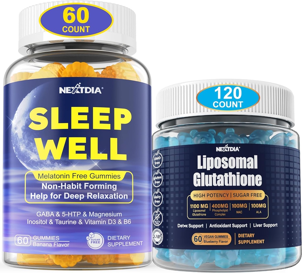 Melatonin Free Natural Sleep Gummies for Adults + Liposomal Glutathione Gummies Supplement for Women