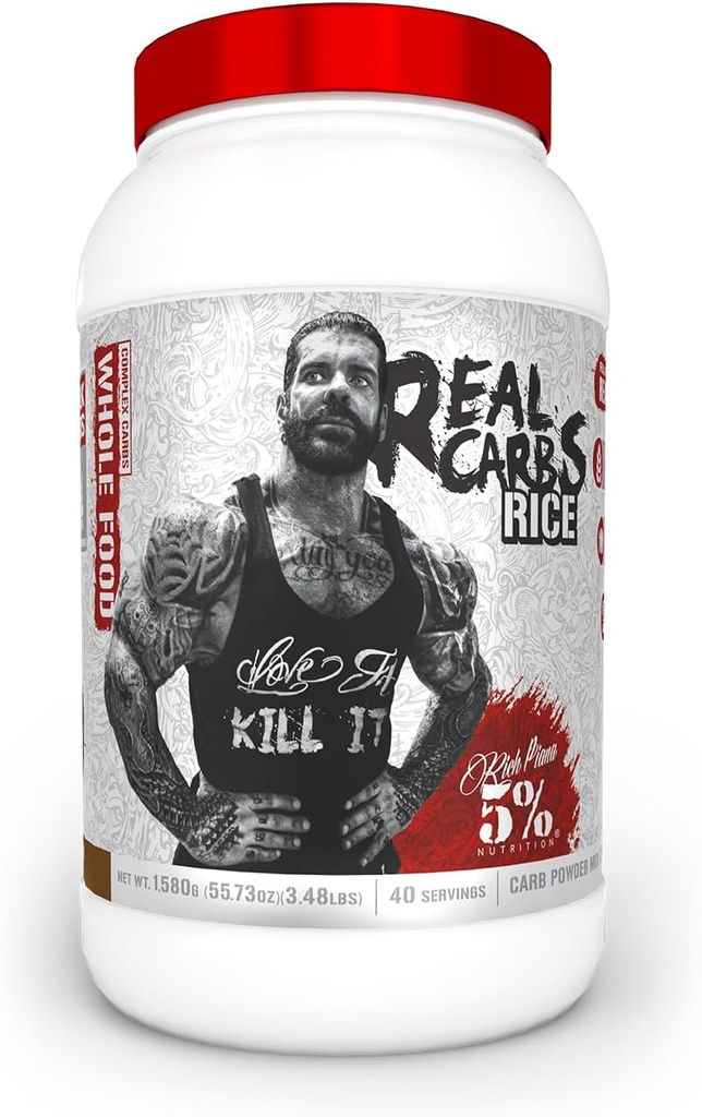 5% Nutrición Rich Piana Real Carbs Arroz con Carbohidratos Complejos de Alimentos Reales, Energía Glicémica Baja Largancia para Pre-Workout/Post-Workout Recovery Meal, 3.5 lb, 40 Servings (Cocoa Heaven)