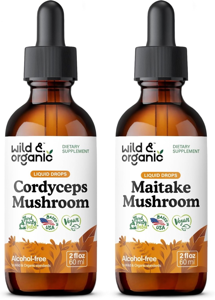 Wild &amp; Organic Cordyceps Mushroom Tincture 2 fl oz &amp; Maitake Mushroom Tincture 2 fl oz