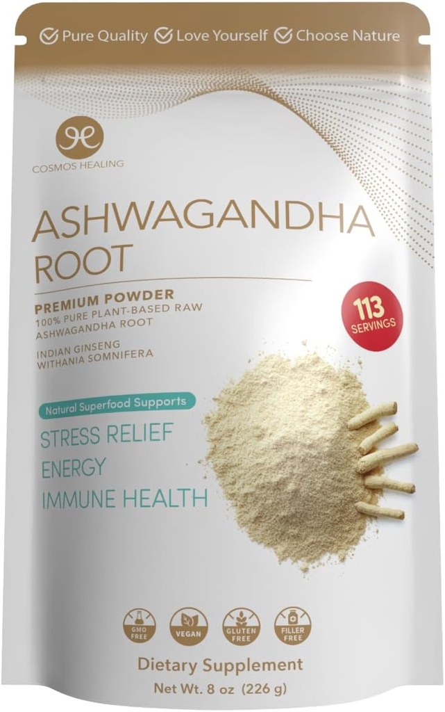 Ashwagandha Root Powder Silencio Orgánica Adaptogen Silencio 8 oz (113 Servings) Silencio 2 Grams per Serving Silencio Ayurvedic Stress Support & Energy Booster ← Non-GMO, Vegan, Sin gluten