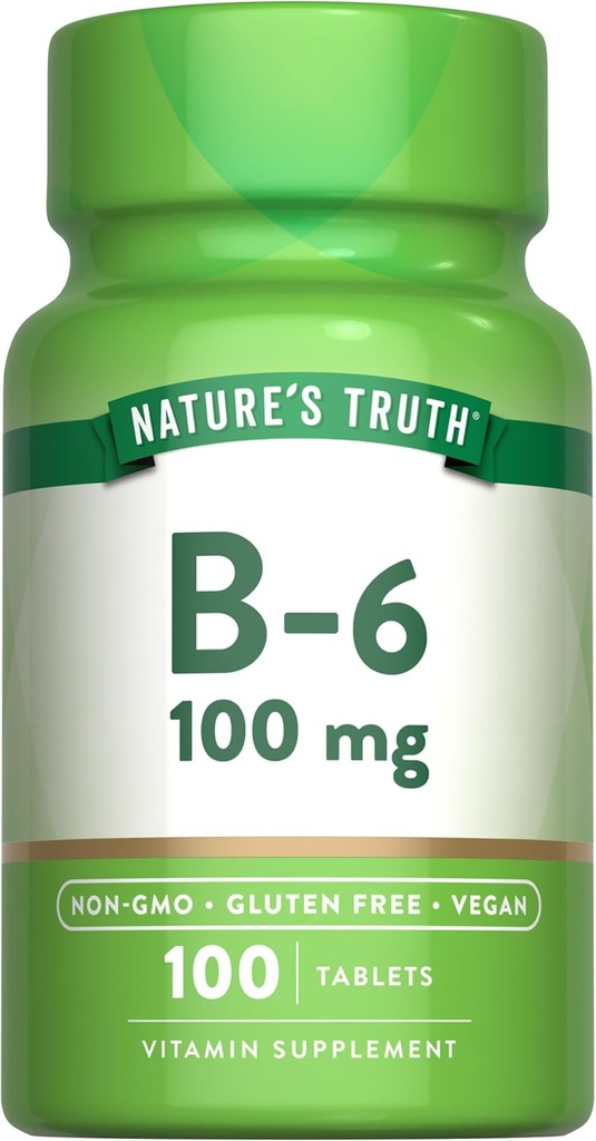 La verdad de la naturaleza B6 Vitamina TENIDO 100mg ANTE 100 Tablets ANTE Vegan, No GMO &amp; Gluten Suplemento gratuito