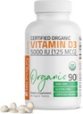 Vitamina Bronson D3 5000 UI Certificada Suplemento de vitamina D orgánica, no GMO, USDA Certificado, 90 Tabletas