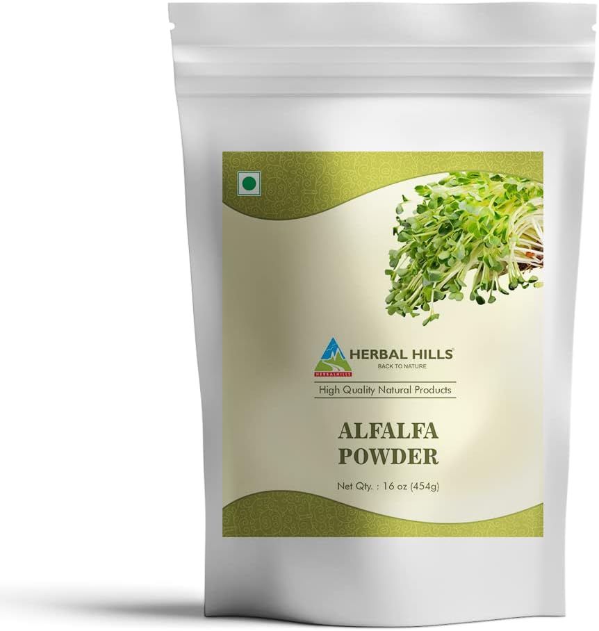HERBAL HILLS Alfalfa Powder  16 Oz (454 GMS) ← Green Superfood Dried Whole Young Leaves