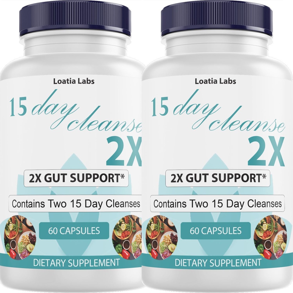 15 Day Cleanse 2X - Double Gut & Colon Support - Advanced Gut Cleanse Detox for Women &amp; Men with Alfalfa, Cascara Sagrada, Probiotics " Psyllium Husk - Non-GMO - Made in USA - 60 cápsulas (2 botellas)
