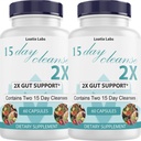 15 Day Cleanse 2X - Double Gut & Colon Support - Advanced Gut Cleanse Detox for Women &amp; Men with Alfalfa, Cascara Sagrada, Probiotics " Psyllium Husk - Non-GMO - Made in USA - 60 cápsulas (2 botellas)