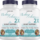 15 Day Cleanse 2X - Double Gut & Colon Support - Advanced Gut Cleanse Detox for Women &amp; Men with Alfalfa, Cascara Sagrada, Probiotics " Psyllium Husk - Non-GMO - Made in USA - 60 cápsulas (2 botellas)
