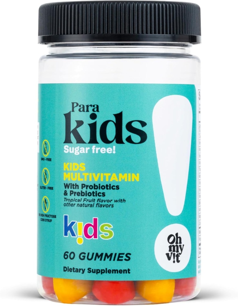 ¡Oh mi VIT! Para Kids Gummy Multivitamin with Probiotics & Prebiotics, Tropical Fruit Flavor for Children Ages 4+, 60 Count
