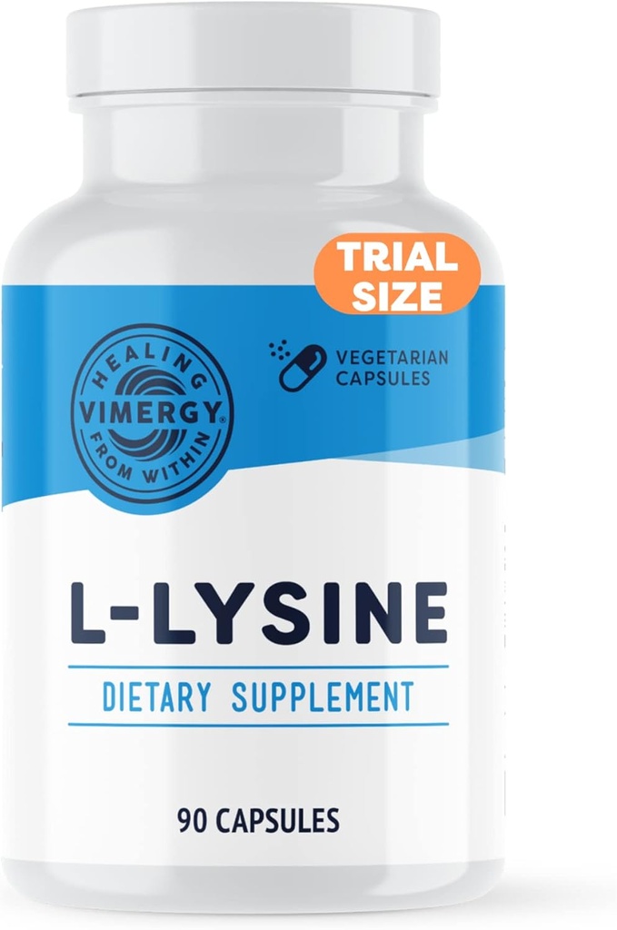 Vimergy L-Lysine – Promueve la piel saludable, el pelo y las uñas* – Soporta el metabolismo saludable* – Vegan, No Gluten-Free – 90 cápsulas