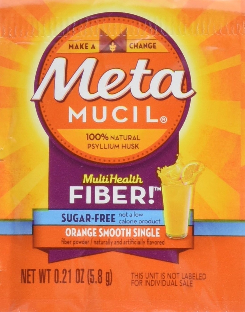 Metamucil - MultiHealth Fiber Singles Orange Smooth Sugar-Free, 0.21 Ounce, Pack de 30