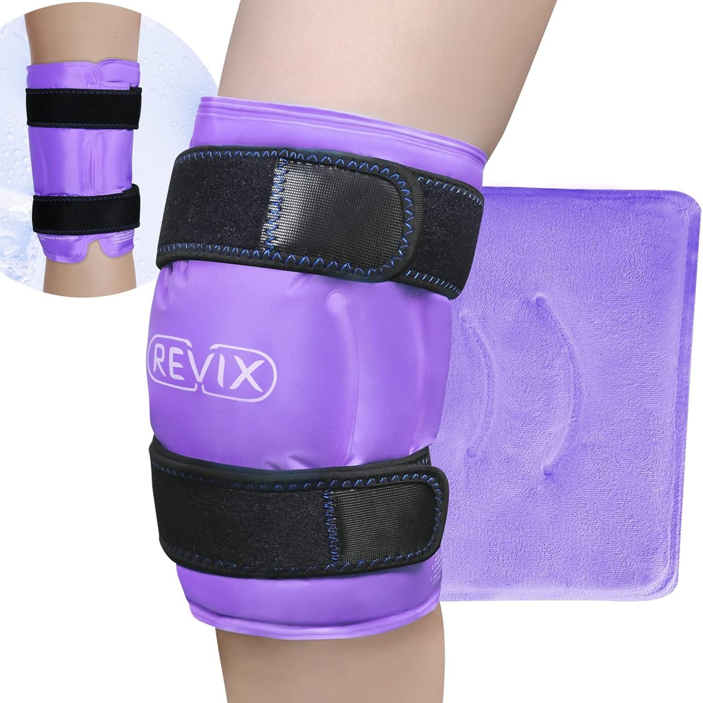 REVIX XL Knee Ice Wrap Around Entire Knee, Gel Ice Pack para Muscle Ache, Cold Pack para reducir el malestar y promover la flexibilidad, Soft Plush Linings, Purple