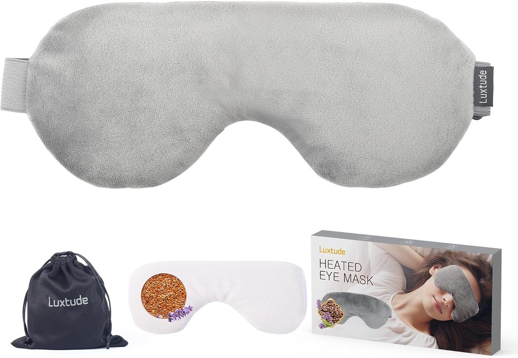 Máscaras de ojos calientes de Luxtude para ojos secos con lavanda &amp; pulido, microondas Compresora de ojos cálidos Calor húmedo, Máscara de ojos ponderados para el sueño, compresas de ojos calientes para ojos hinchados, círculos oscuros (Gray)