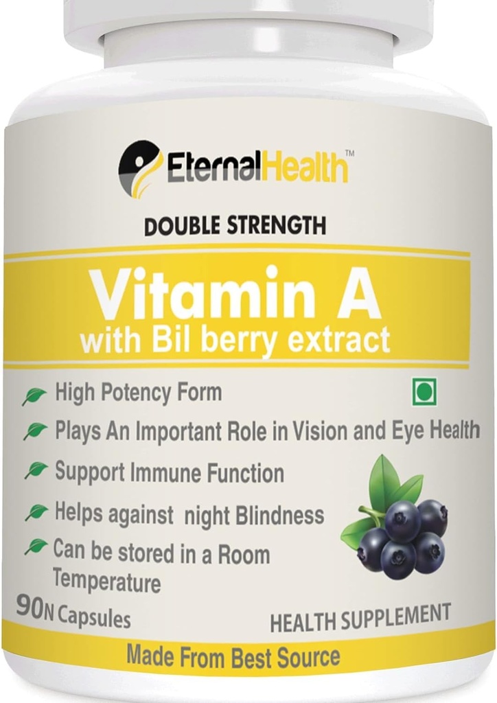 Eterna.l-Health Vitamina A (Doble Strength) con extractos de mora y Retinyl Palmitate Extracts- High Potency Form - Supports Healthy Vision & Immune System and Healthy Growth – 90 Veg Capsules