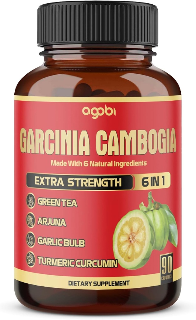 Pure Garcinia Cambogia Capsules - 6in1 con Té Verde, Arjuna, Bulbo de Ajo, Turmeric &amp; Pepper Negro - 90 Condes