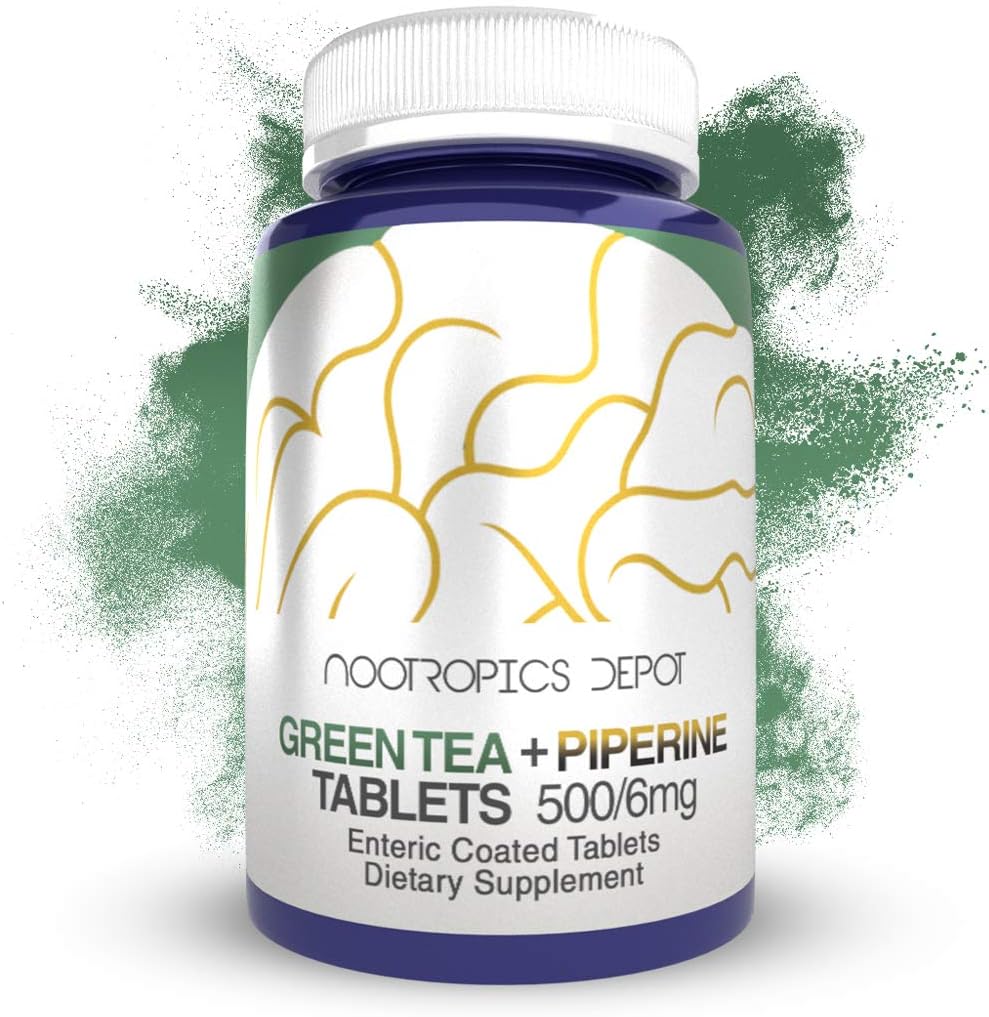 Nootropics Depot Green Tea Extract Tablets ← 60 Cuenta Silencio 500mg Silencio Mínimo 45% EGCG + 6mg Piperine Silencio Enteric Coated