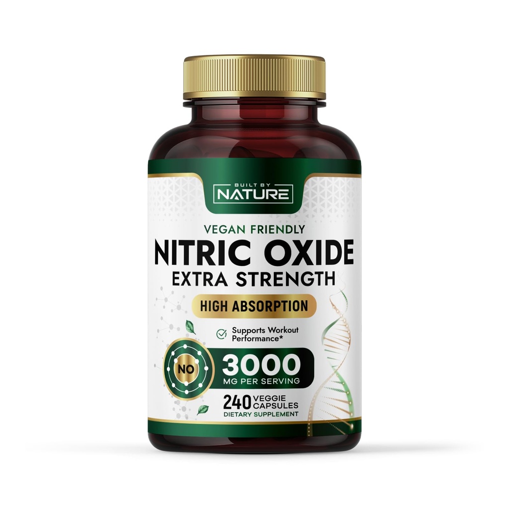 Built by Nature Nitric Oxide Supplement with L-Arginine and L-Citrulline - 240 Capsules