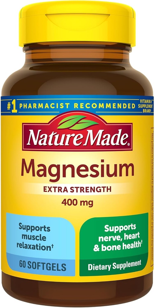 Nature Made Magnesium Oxide 400 mg Softgels, Extra Strength Magnesium Supplements for Men and Women, Support for Muscle, Nerve, Bone and Heart, 60 Day Supply