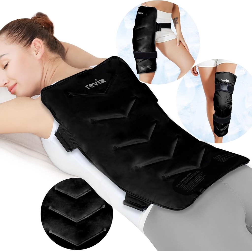 REVIX Extra Large Ice Pack for Back, 13” x 21” Reusable Gel Cold Pack Wrap para Full Back, Hip y Leg Relief, XXL Compresss para la calma muscular, fatiga y recuperación diaria, Black