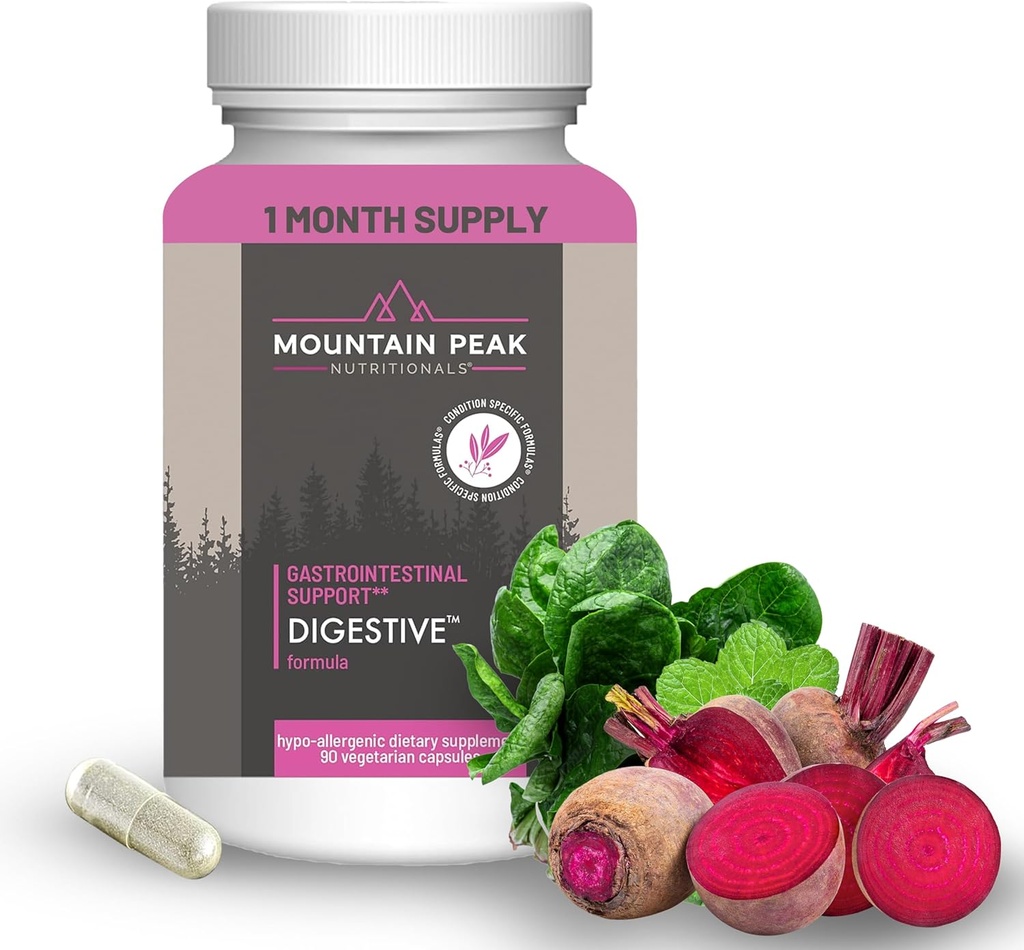 Nutrición de picos de montaña Enzimas digestivos " Probióticos para la salud de Gut " Alivio de la disgestión avanzada w / 12-Strain Probiotic Blend " Betaine HCl (90 cápsulas vegetarianas)