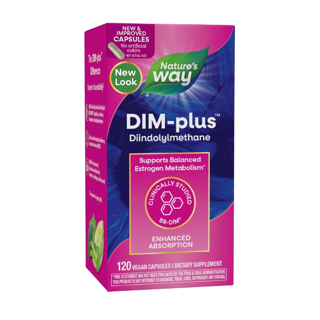 Nature's Way DIM-Plus DIM Supplement, BR-Diindolylmethane 100 mg per 2- Capsules, Supports Balanced Estrogen Metabolism, Prostate Function, and Premenstrual Breast Comfort*, 120 Vegan Capsules