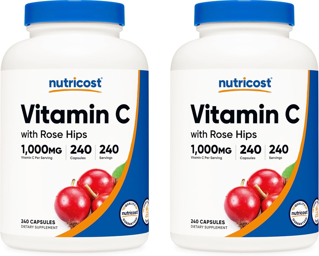 Nutricost Vitamina C con Rose HIPS 1025mg, 240 cápsulas (2 botellas) - Premium No GMO, Gluten Free Vitamin C Suplemento